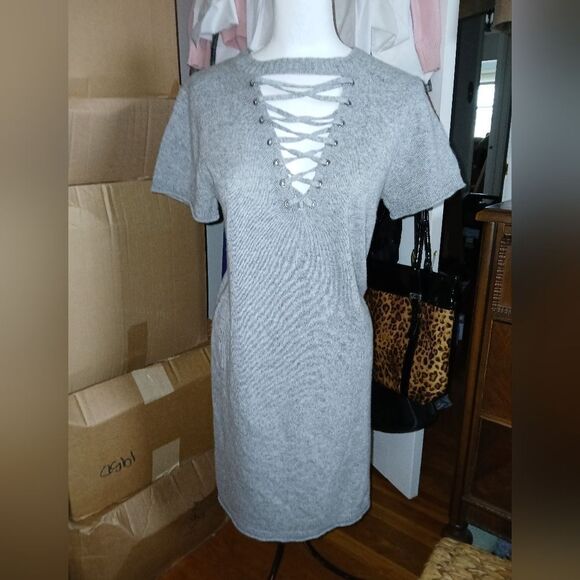 N. Philanthropy Gray Lace Up Wool & Cashmere Dress Show Samples Size  S/M - Picture 2 of 5